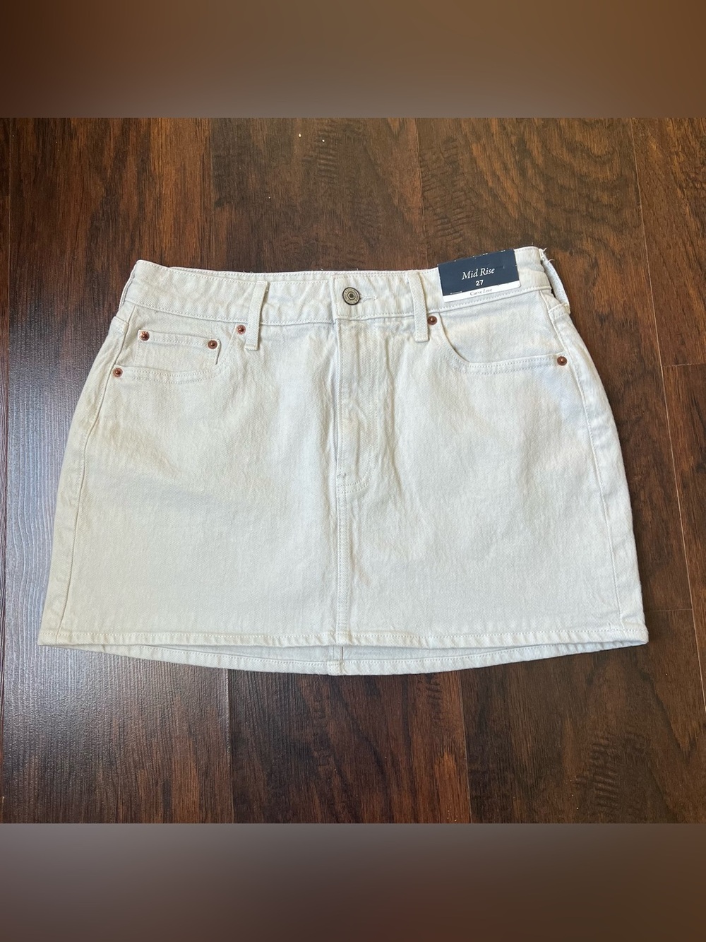 NWT Abercrombie & Fitch Curve Love Mid Rise Denim Mini Skirt Light Gray 27